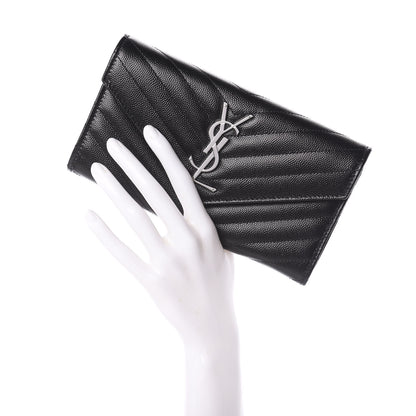 Saint Laurent Grain De Poudre Matelasse Chevron Monogram Flap Wallet Black 2 of 6