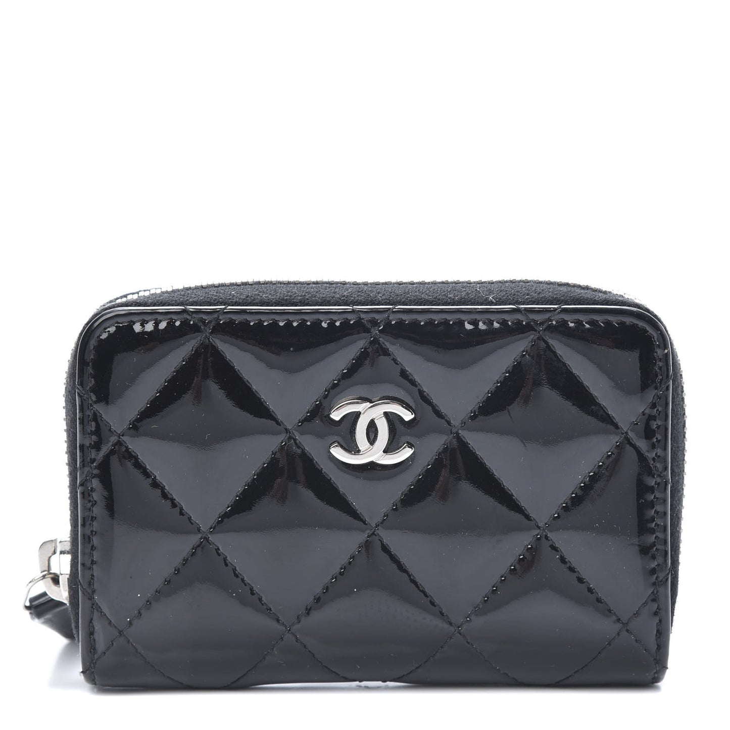 Patent Calfskin Quilted Zip Coin Purse Black