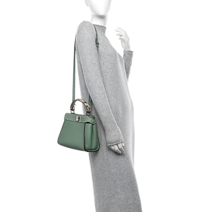 Fendi Cuoio Romano Snakeskin Selleria Mini Peekaboo Iconic Satchel Mint Stone 2 of 11