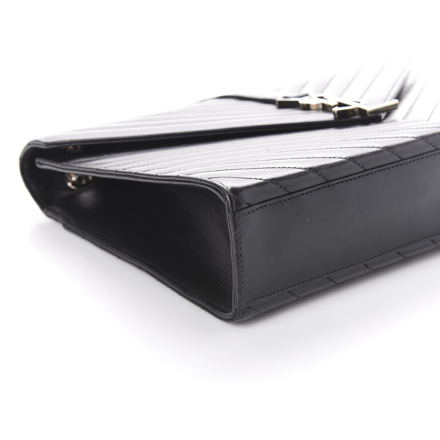Saint Laurent Smooth Calfskin Matelasse Chevron Large Monogram Satchel Black 6 of 8