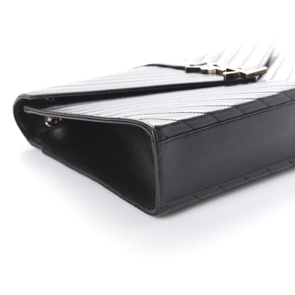Saint Laurent Smooth Calfskin Matelasse Chevron Large Monogram Satchel Black 6 of 8