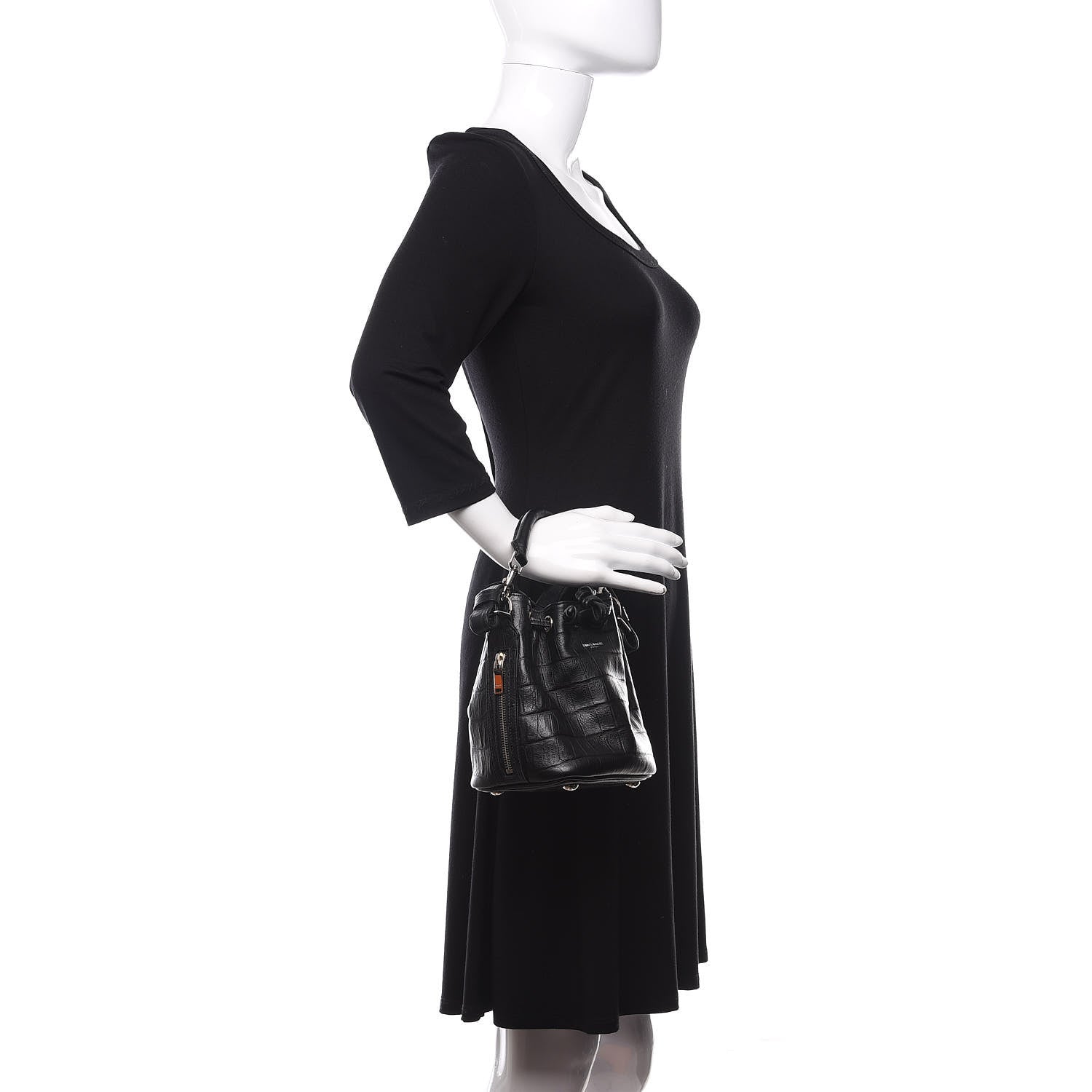 Saint Laurent Calfskin Crocodile Embossed Small Emmanuelle Bucket Bag Black 2 of 11