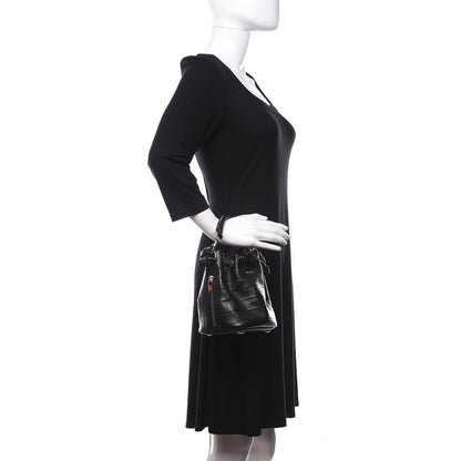 Saint Laurent Calfskin Crocodile Embossed Small Emmanuelle Bucket Bag Black 2 of 11