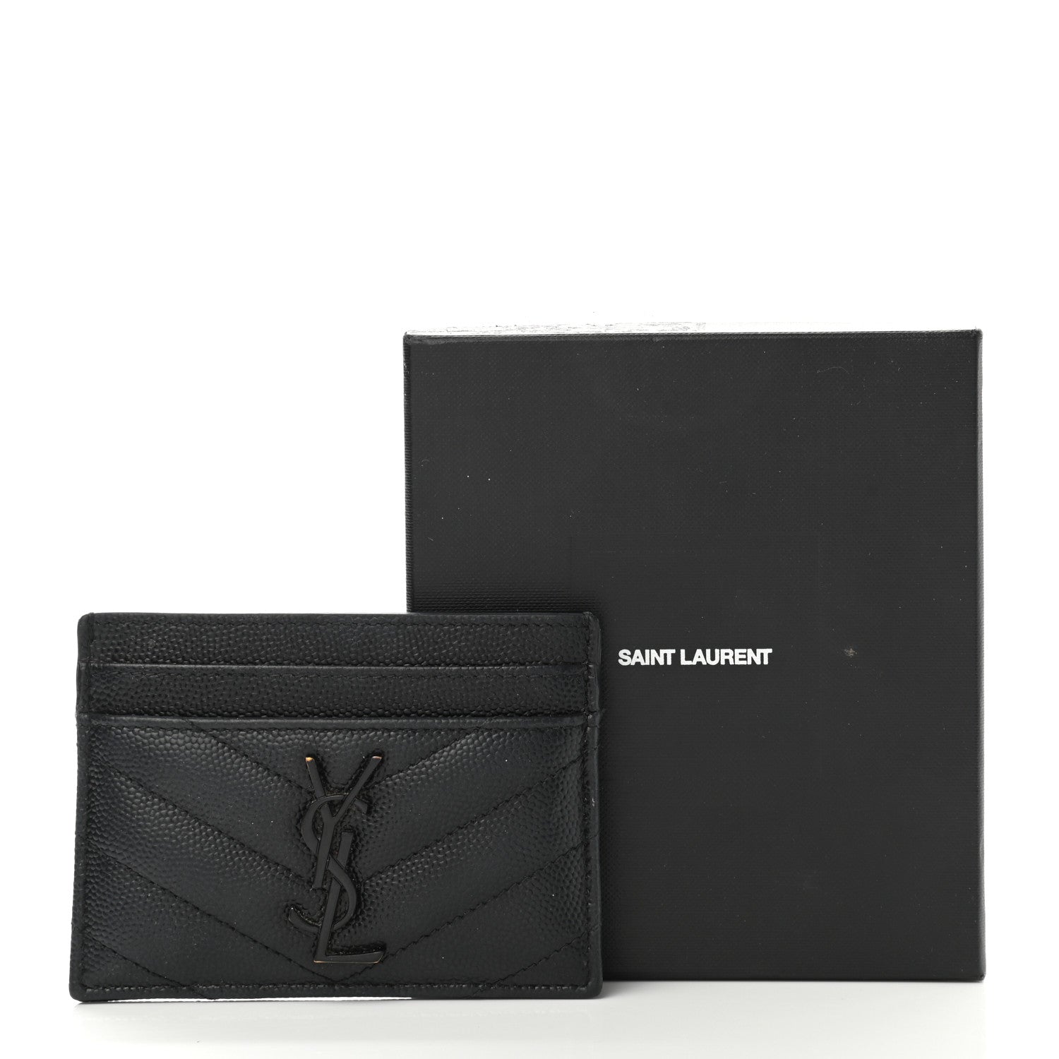 Saint Laurent Grain De Poudre Matelasse Chevron Monogram Credit Card Case Black 9 of 9