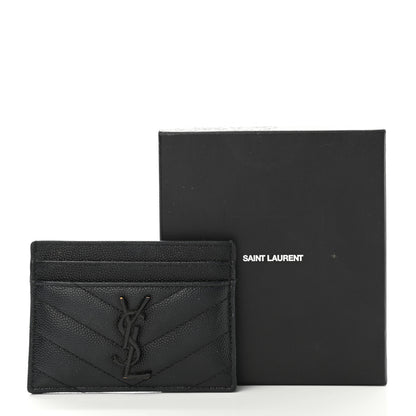 Saint Laurent Grain De Poudre Matelasse Chevron Monogram Credit Card Case Black 9 of 9