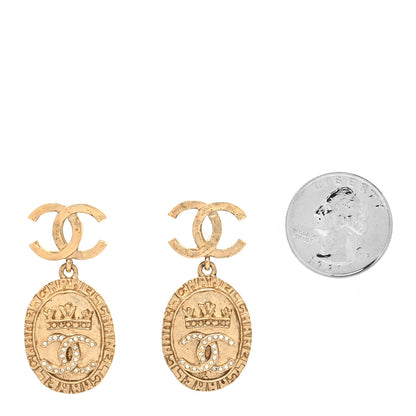 Chanel Crystal CC Medallion Drop Earrings Gold 2 of 4