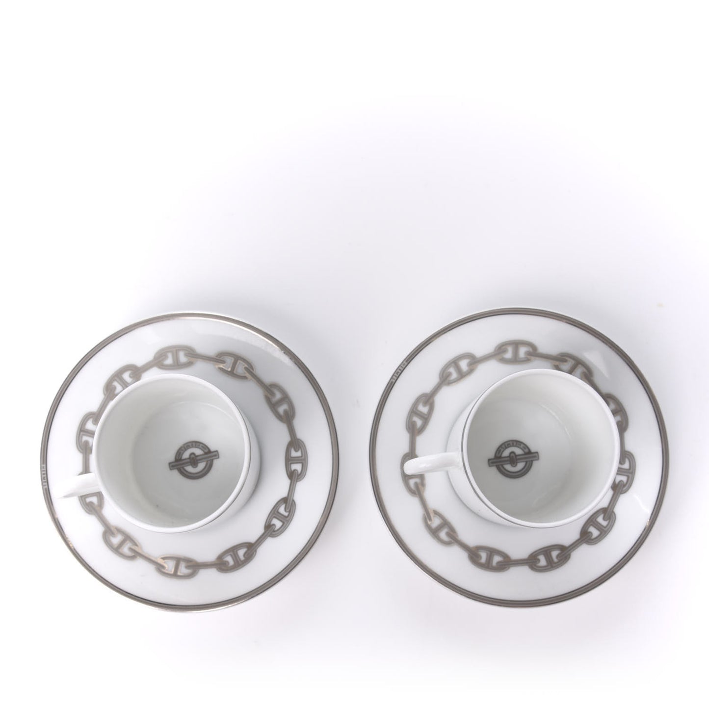 Porcelain Platinum Chaine d'Ancre Tea Cup and Saucer Set of 2