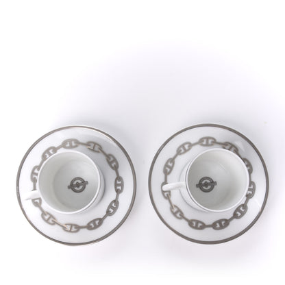 Hermes Porcelain Platinum Chaine d'Ancre Tea Cup and Saucer Set of 2 3 of 7