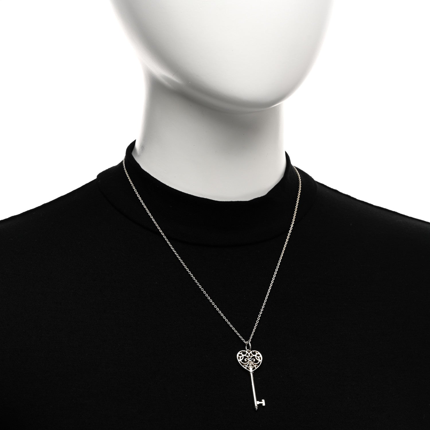 Tiffany Sterling Silver Blue Sapphire Enchant Heart Key Pendant Necklace 2 of 5