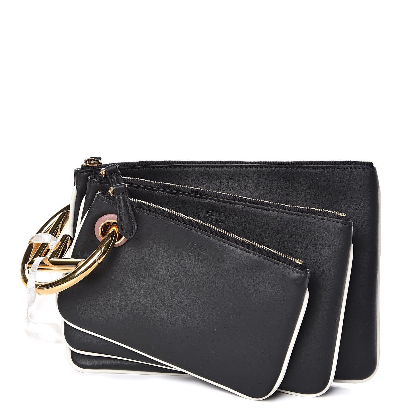 Vitello Century Opaco F is Fendi Bi-Color Triplette Pouch Set Black