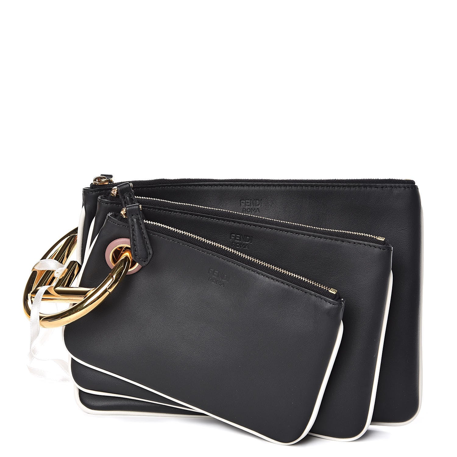 Fendi Vitello Century Opaco F is Fendi Bi-Color Triplette Pouch Set Black 1 of 10