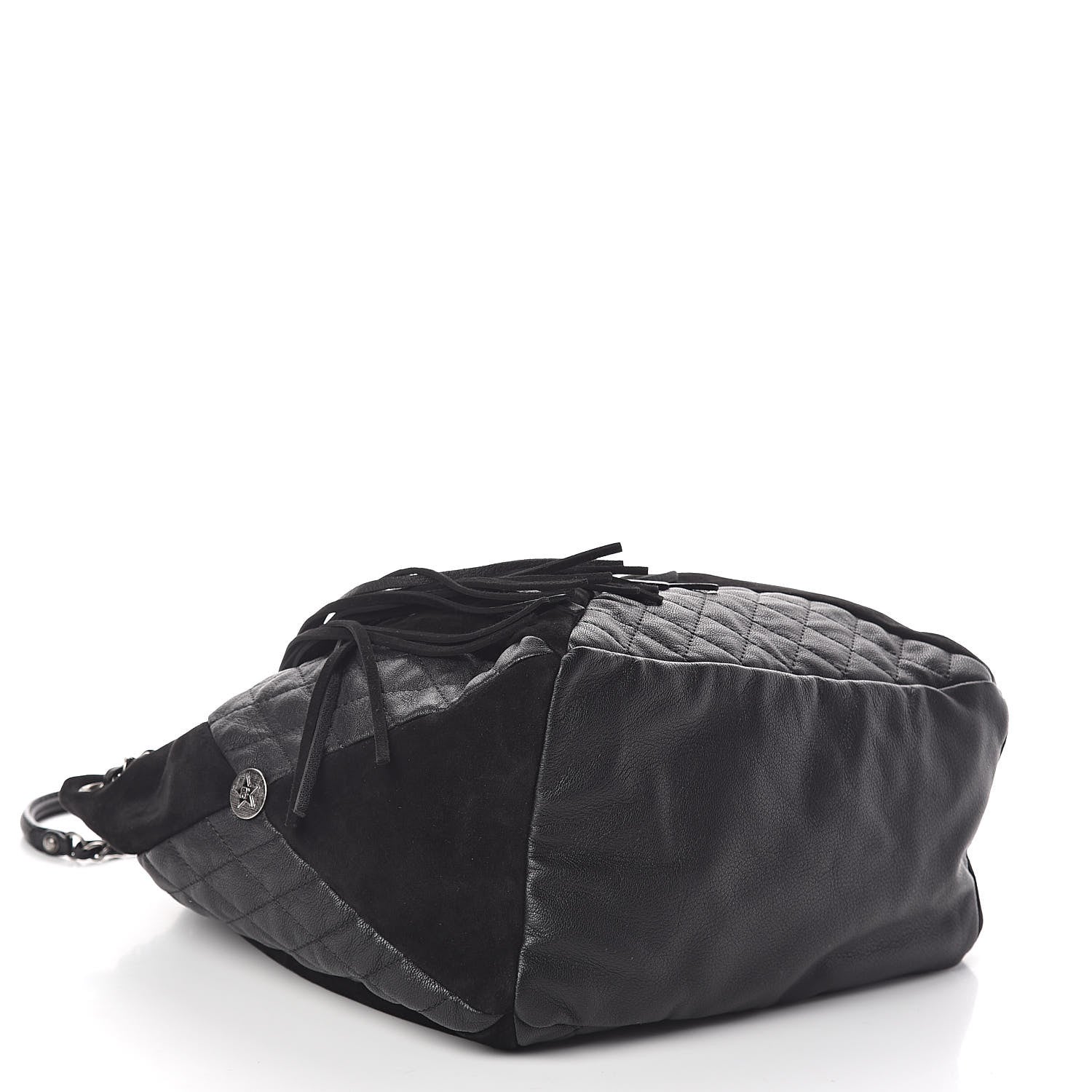 Chanel Goatskin Suede Calfskin Quilted Patchwork Drawstring Bag Black 4 of 10