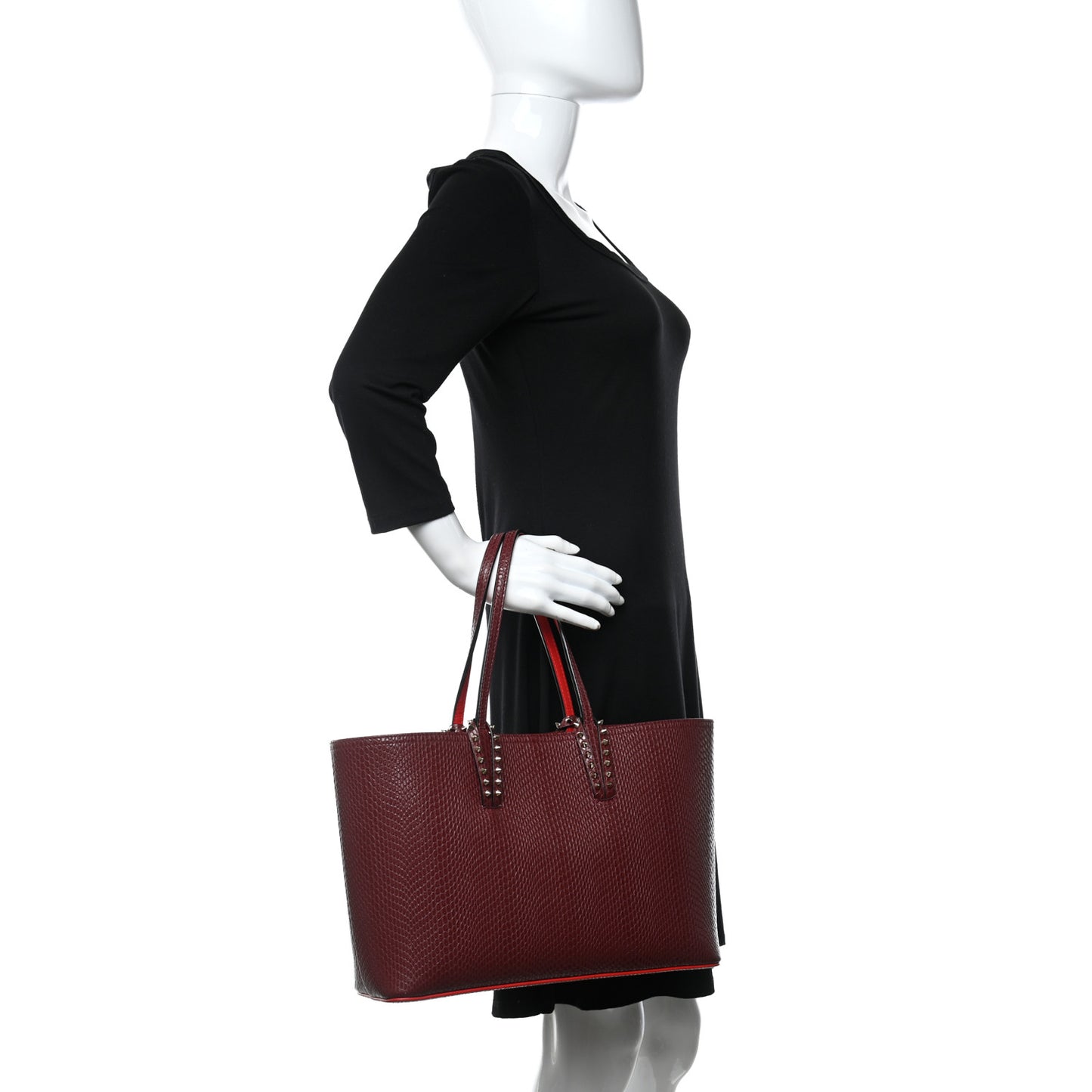 Calfskin Jurassic Embossed Spiked Small East West Cabata Tote Burgundy