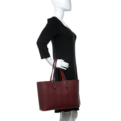 Christian Louboutin Calfskin Jurassic Embossed Spiked Small East West Cabata Tote Burgundy 2 of 11