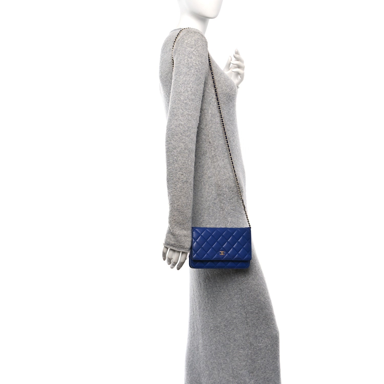 Chanel Lambskin Quilted Wallet On Chain WOC  Navy Blue 2 of 17