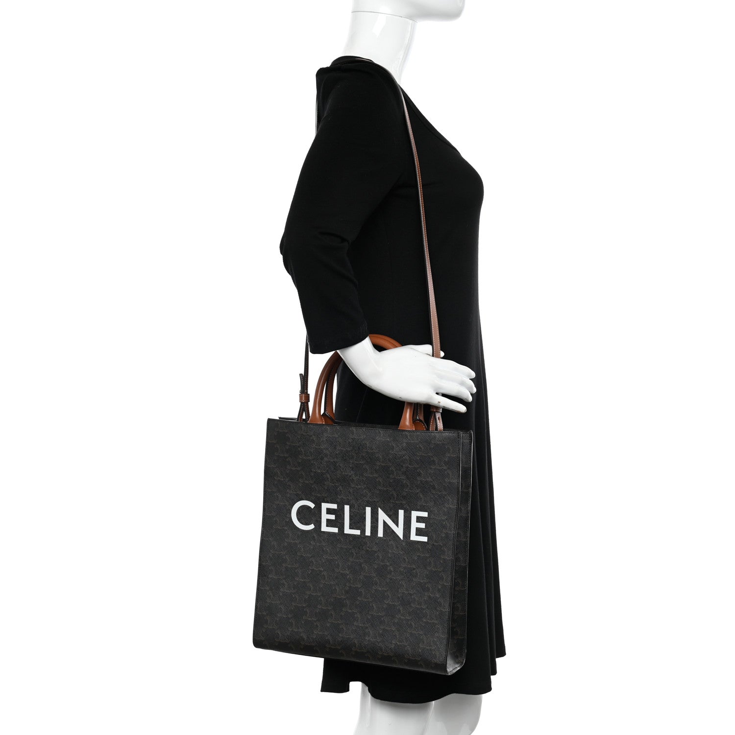 Celine Triomphe Canvas Calfskin Small Vertical Cabas Tan 2 of 10