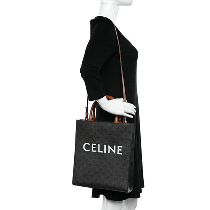 Celine Triomphe Canvas Calfskin Small Vertical Cabas Tan 2 of 10