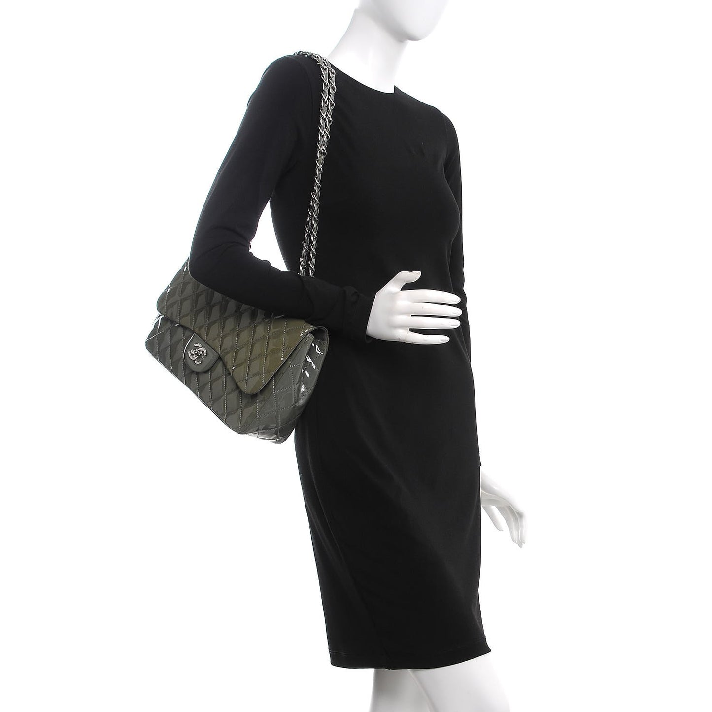 Patent Quilted Jumbo Single Flap Grey