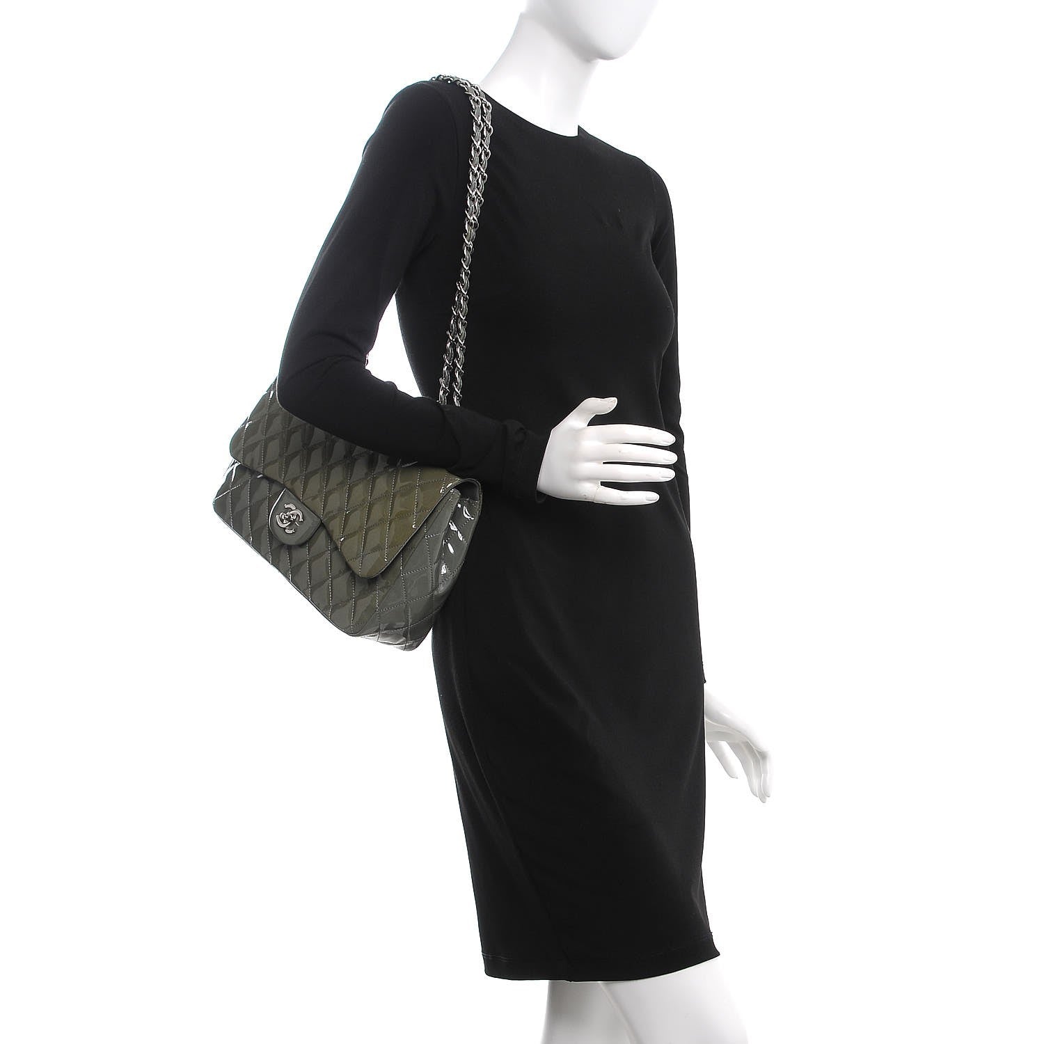 Chanel Patent Quilted Jumbo Single Flap Grey 2 of 12
