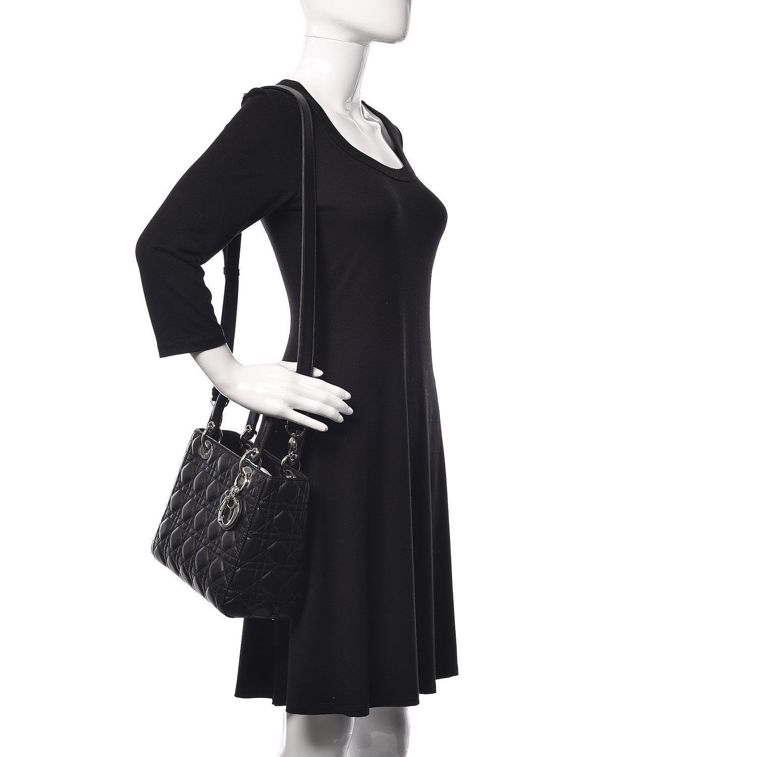 Christian Dior Lambskin Cannage Medium Lady Dior Black 2 of 13