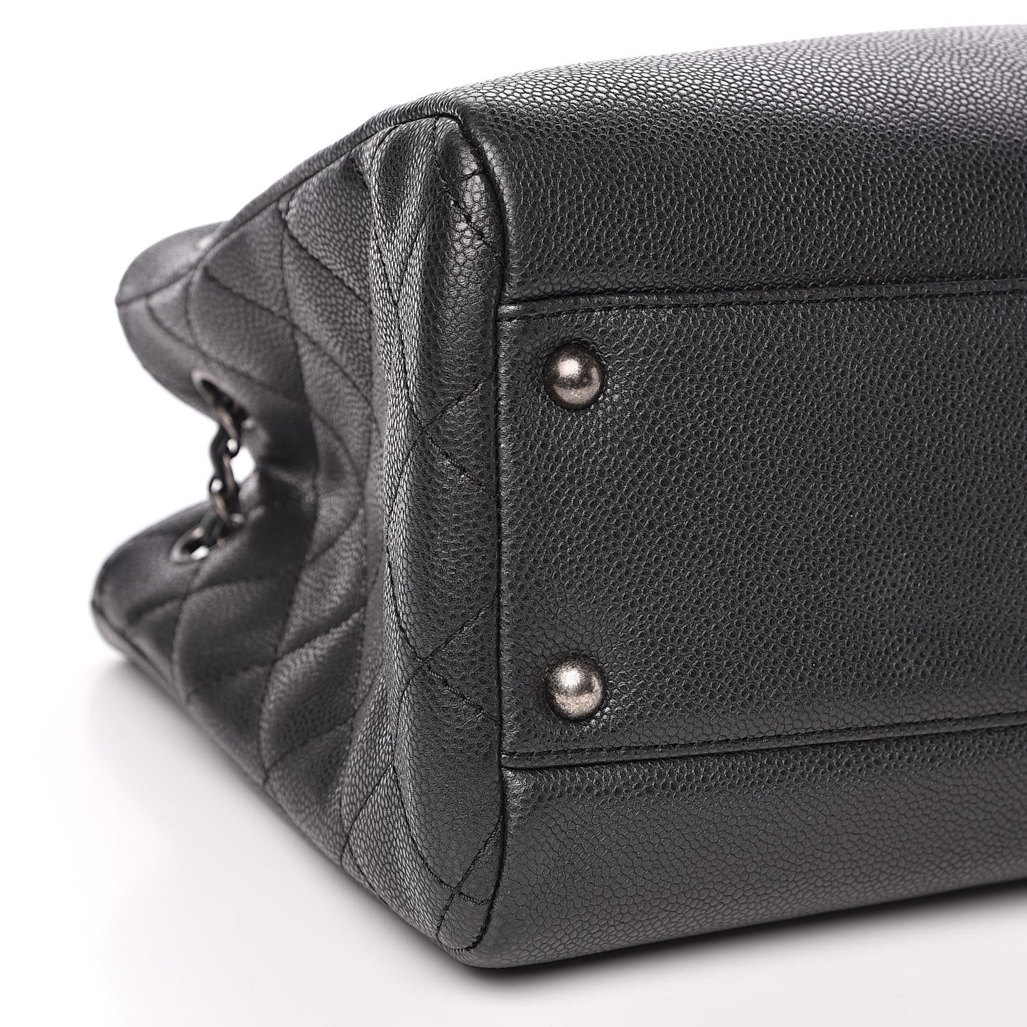 Metallic Grained Calfskin Medium Woven Chain Shopping Tote Black