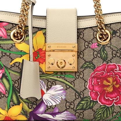 Gucci GG Supreme Monogram Flora Textured Calfskin Small Padlock Tote Beige Ebony Multicolor Mystic White 8 of 14