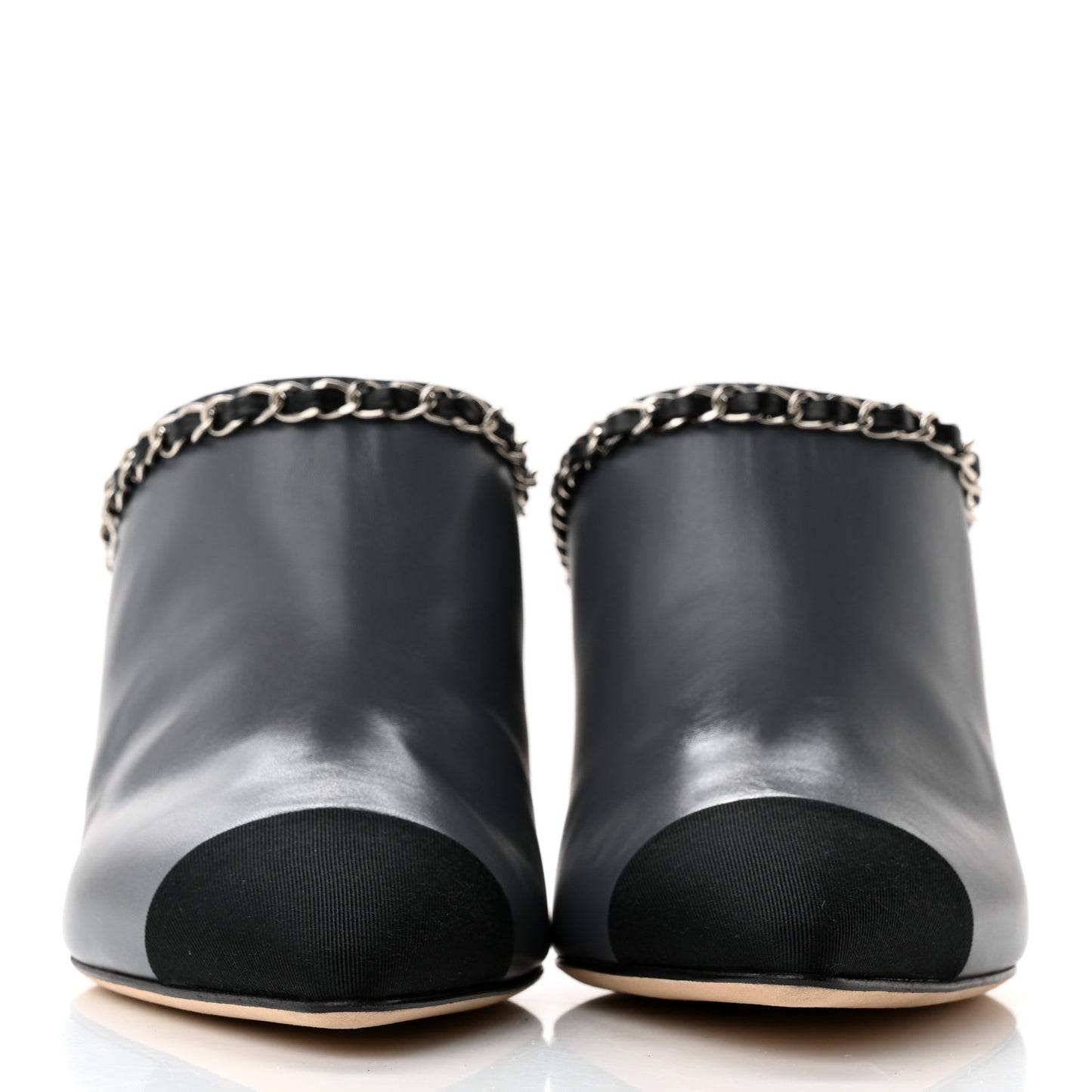 Lambskin Grosgrain Cap Toe Chain Mule 39.5 Grey
