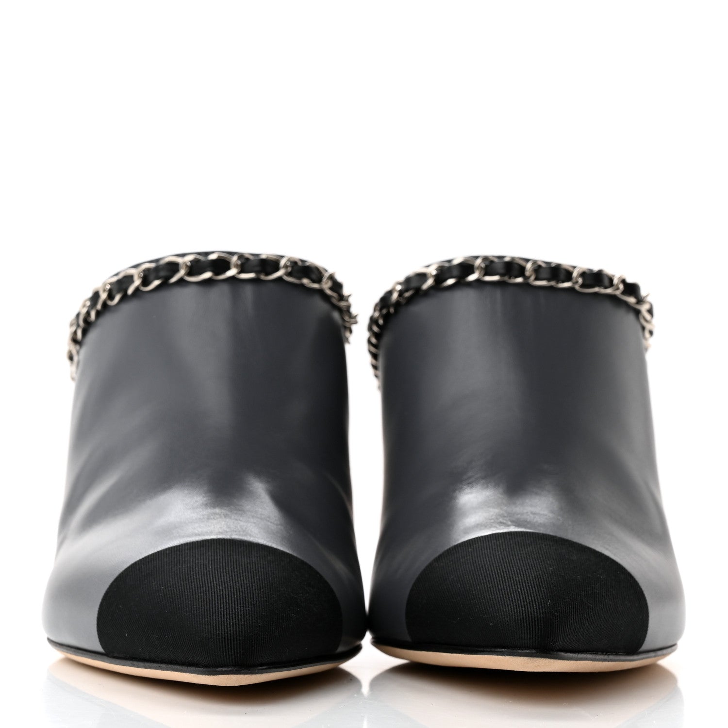 Chanel Lambskin Grosgrain Cap Toe Chain Mule 39.5 Grey 2 of 12