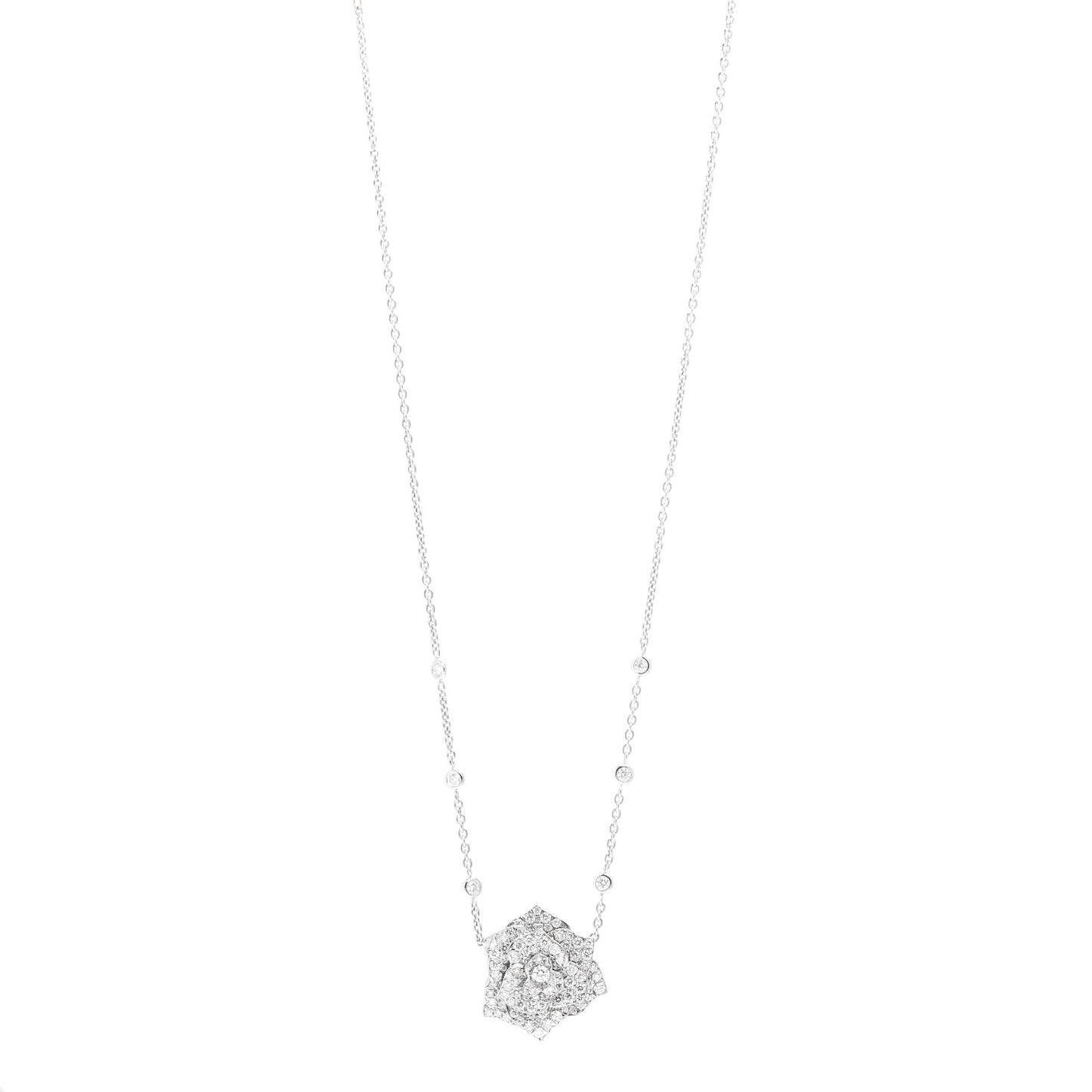 18K White Gold Diamond Rose Pendant Necklace