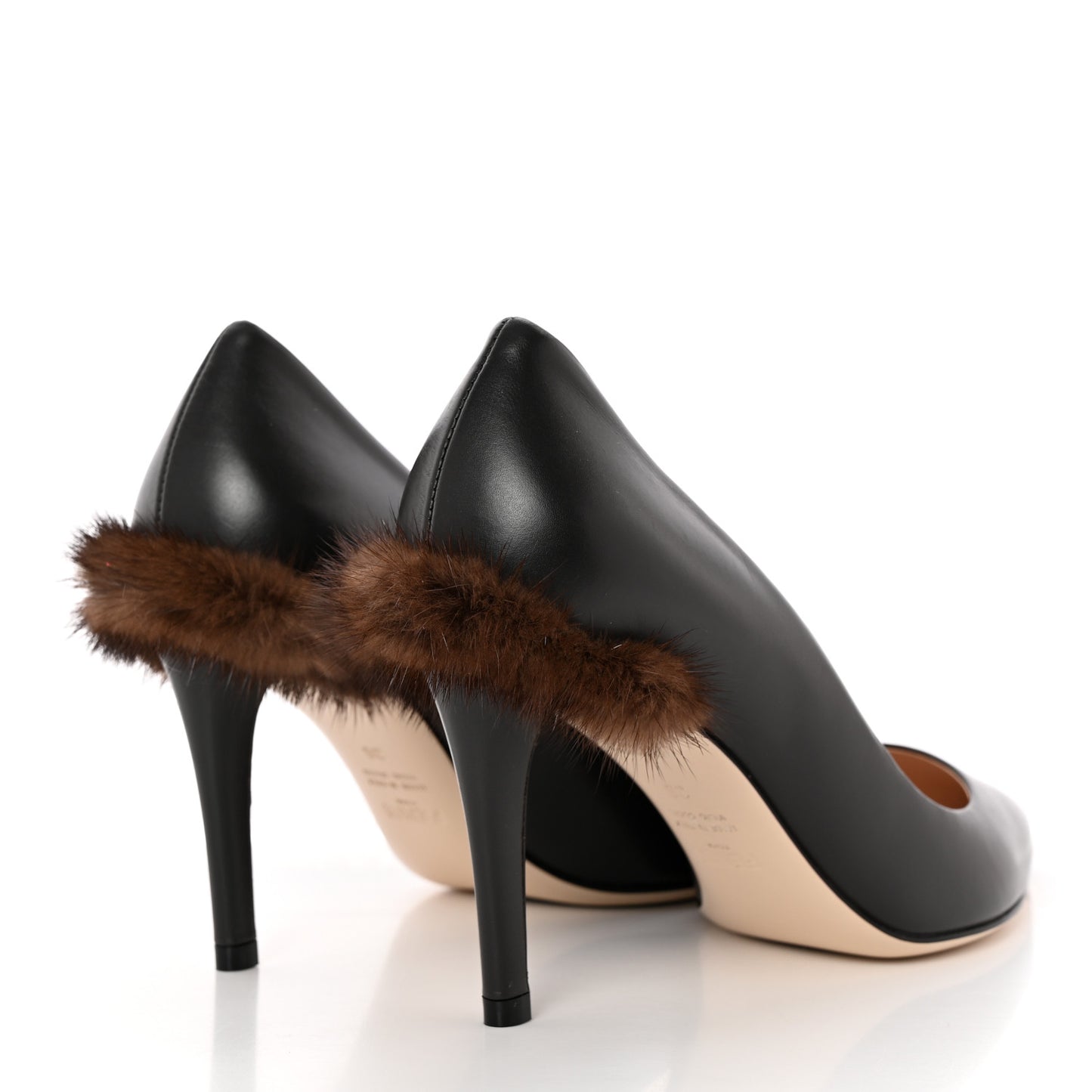 Calfskin Mink Fur Duo Decollete Pumps 36 Ebano Scan Brown