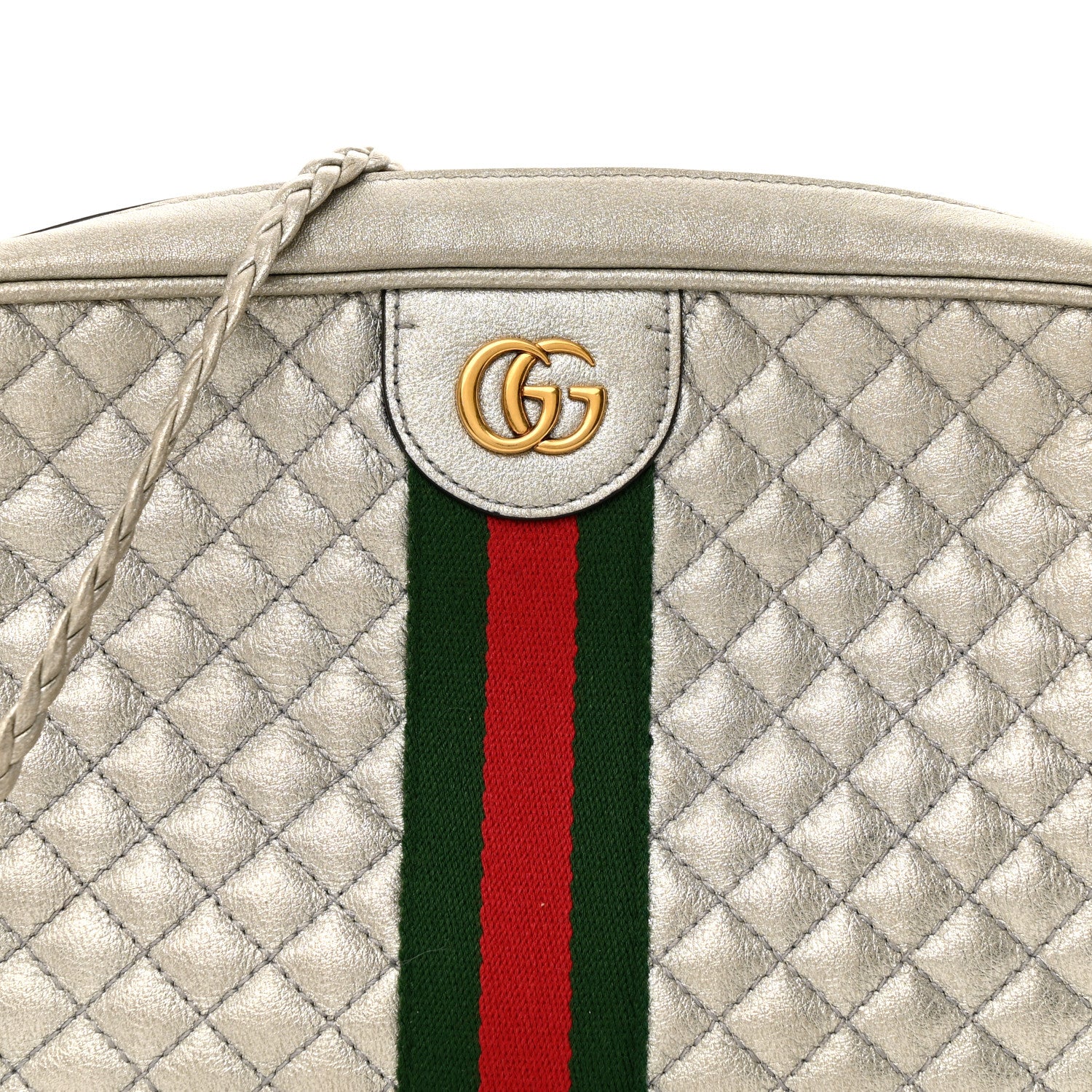 Gucci Laminated Nappa Web Trapuntata Small GG Shoulder Bag Argento 8 of 14