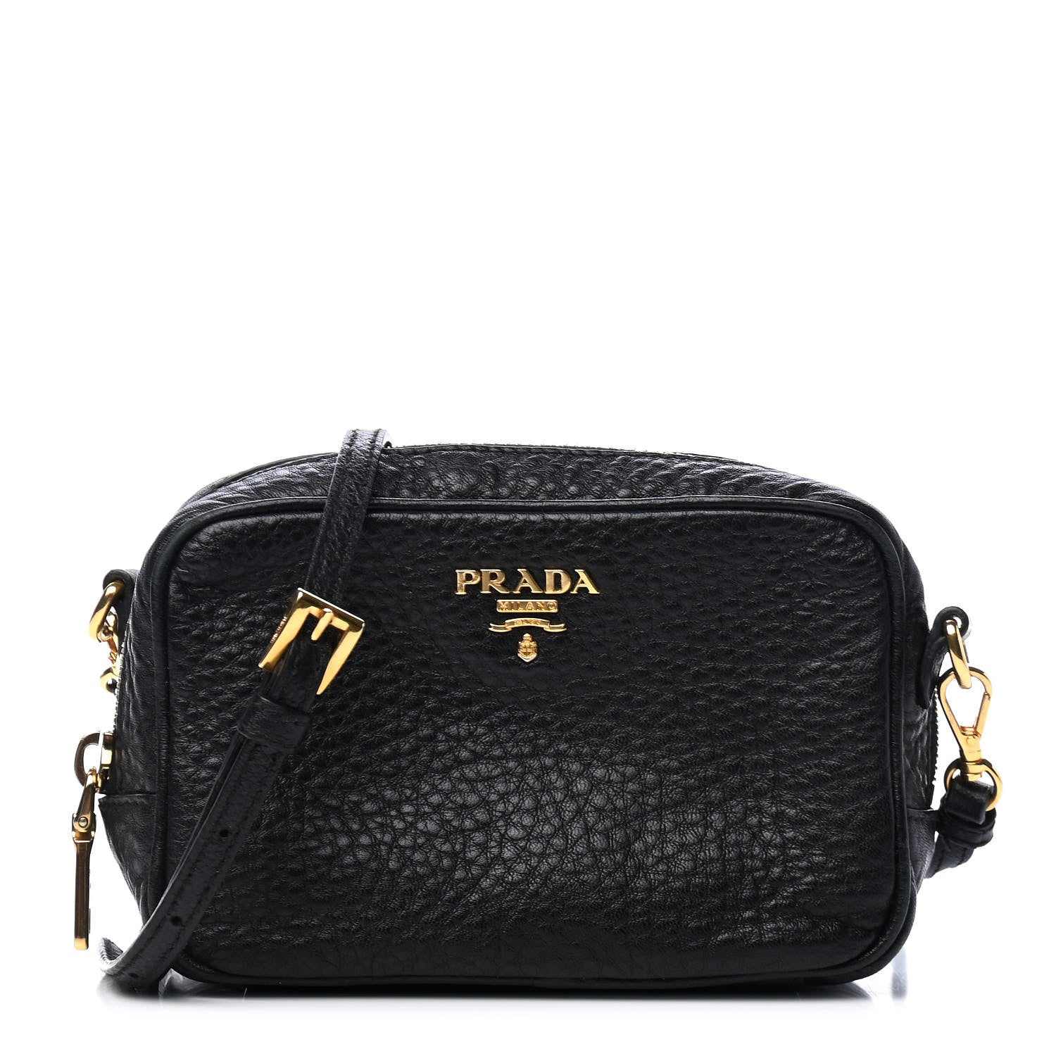 Prada Pebbled Calfskin Pochette Bag Black 1 of 4