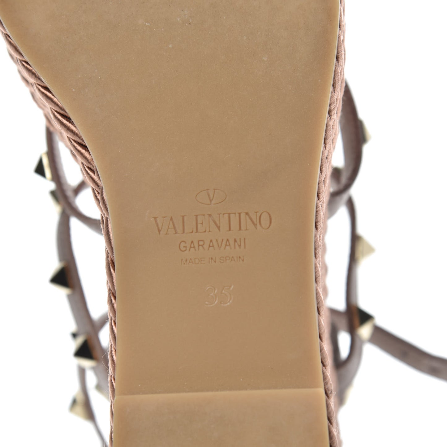 Calfskin Rockstud Ankle Strap Torchon Espadrille Caged 25/95mm Wedge Sandals 35 Poudre