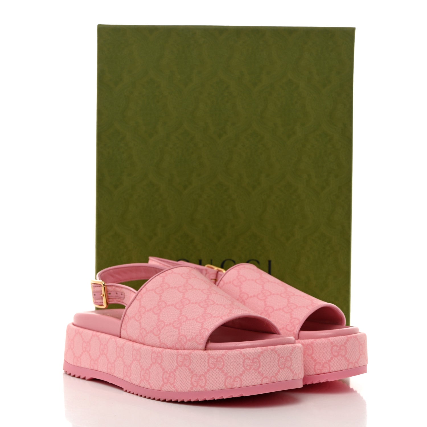 Gucci GG Supreme Monogram Granada Kid Angelina Platform 35mm Slingback Sandals 40 Cotton Candy Dark Cotton Candy Wild Rose 2 of 9