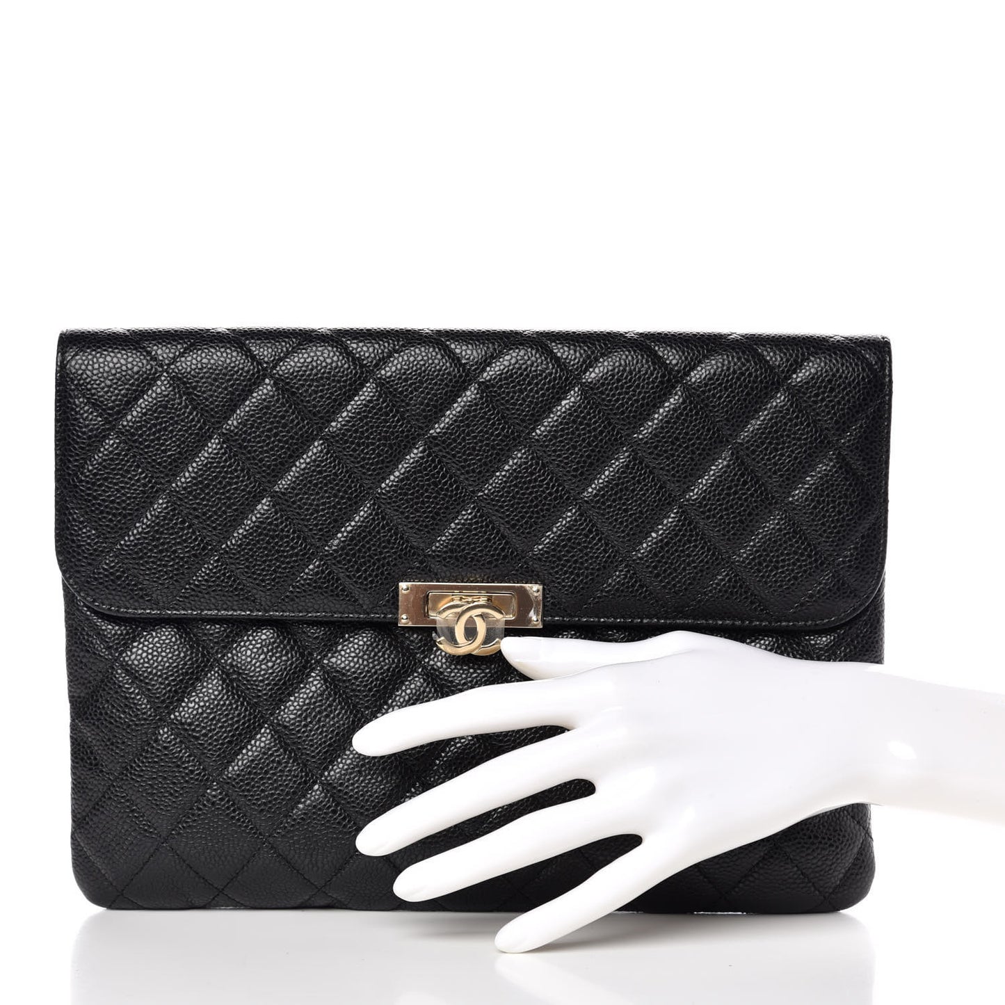 Caviar Quilted Medium Golden Class Pouch Black
