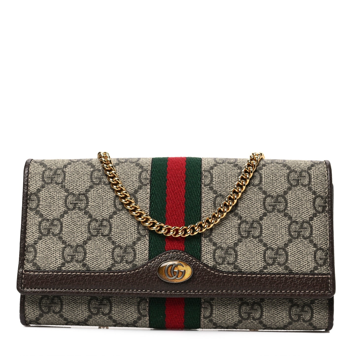 GG Supreme Monogram Web Ophidia Wallet On Chain Brown