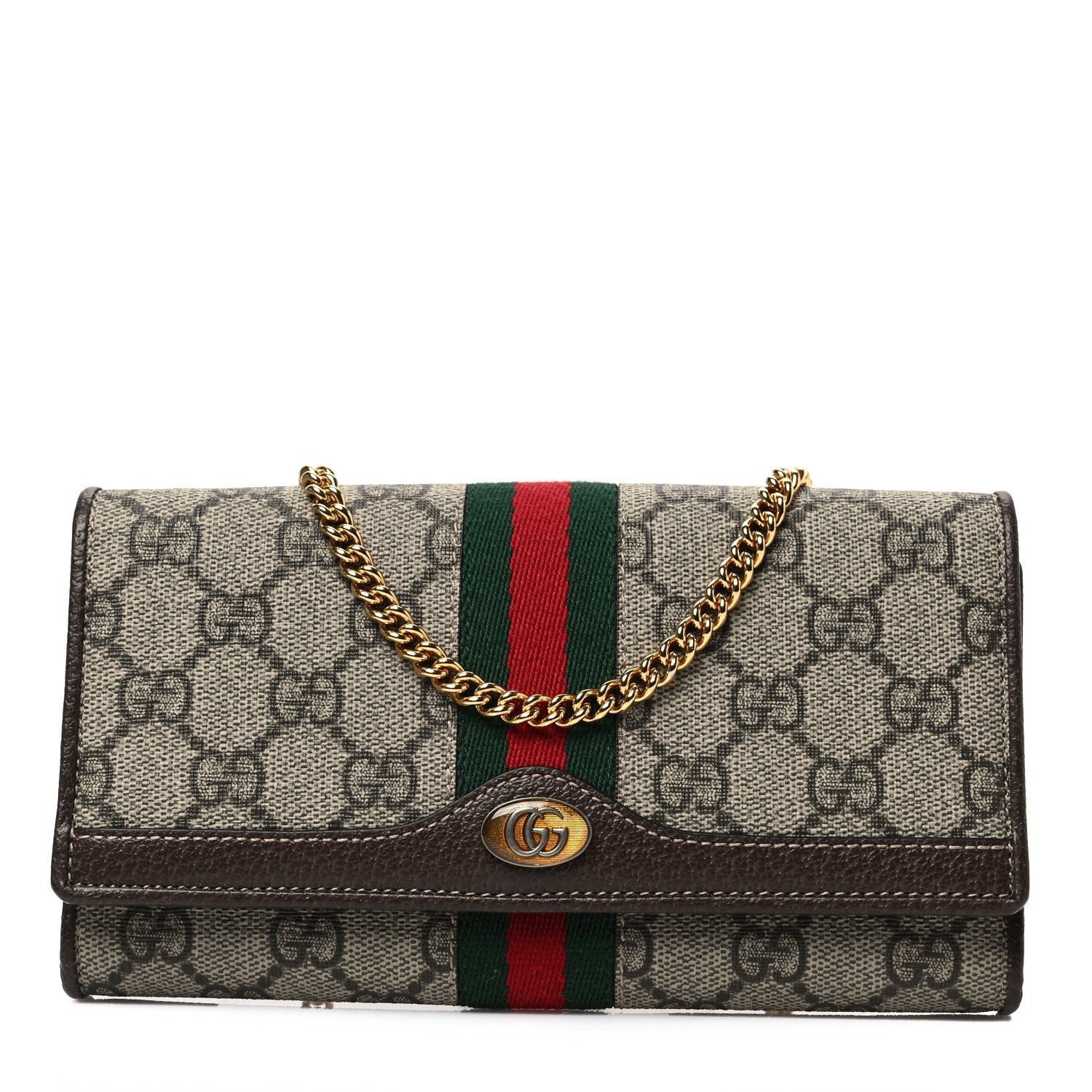 Gucci GG Supreme Monogram Web Ophidia Wallet On Chain Brown 1 of 7