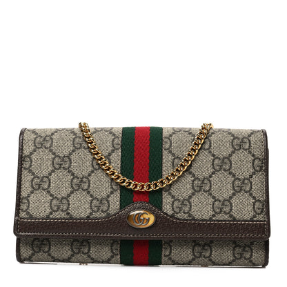 Gucci GG Supreme Monogram Web Ophidia Wallet On Chain Brown 1 of 7