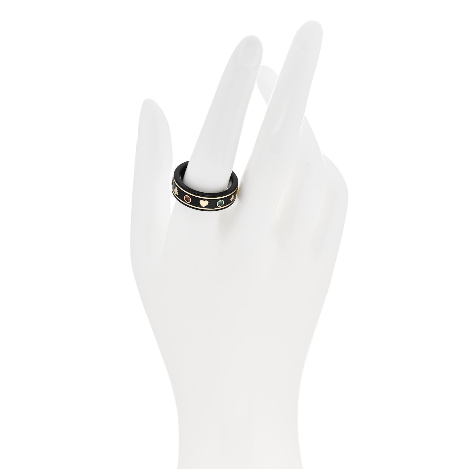 Gucci 18K Yellow Gold Ceramic Topaz Icon Band Ring 60 9 Black 2 of 7