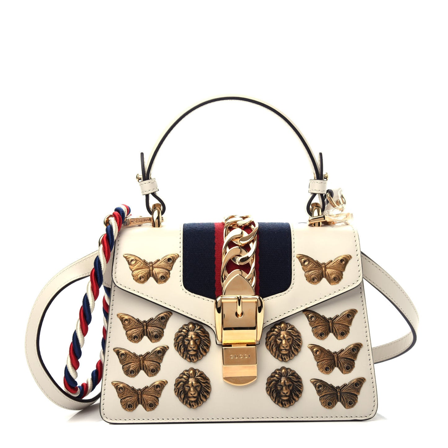 Calfskin Animal Studs Mini Sylvie Top Handle Bag White