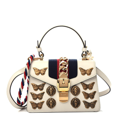 Gucci Calfskin Animal Studs Mini Sylvie Top Handle Bag White 1 of 11