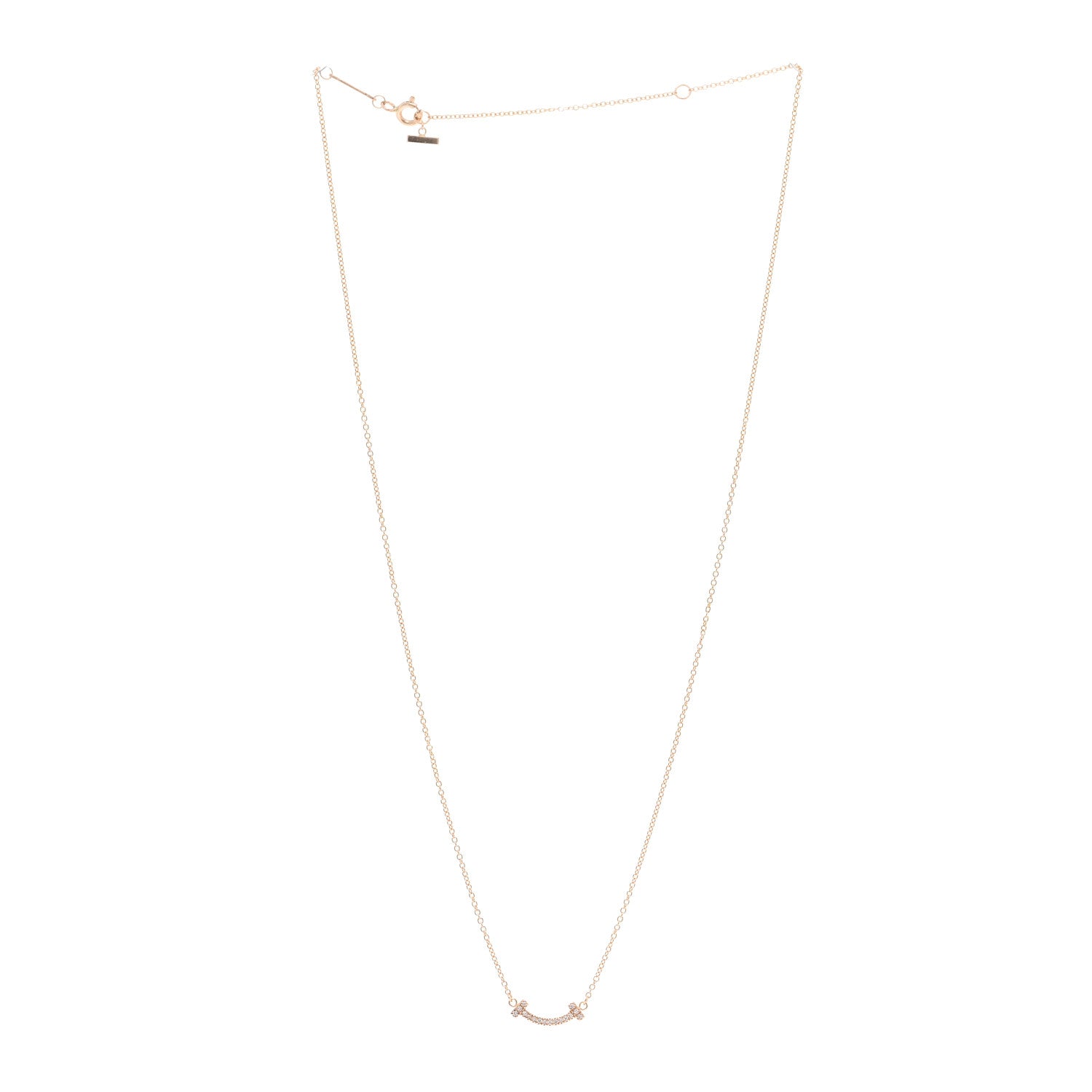 Tiffany 18K Rose Gold Diamond Mini T Smile Pendant Necklace 3 of 4