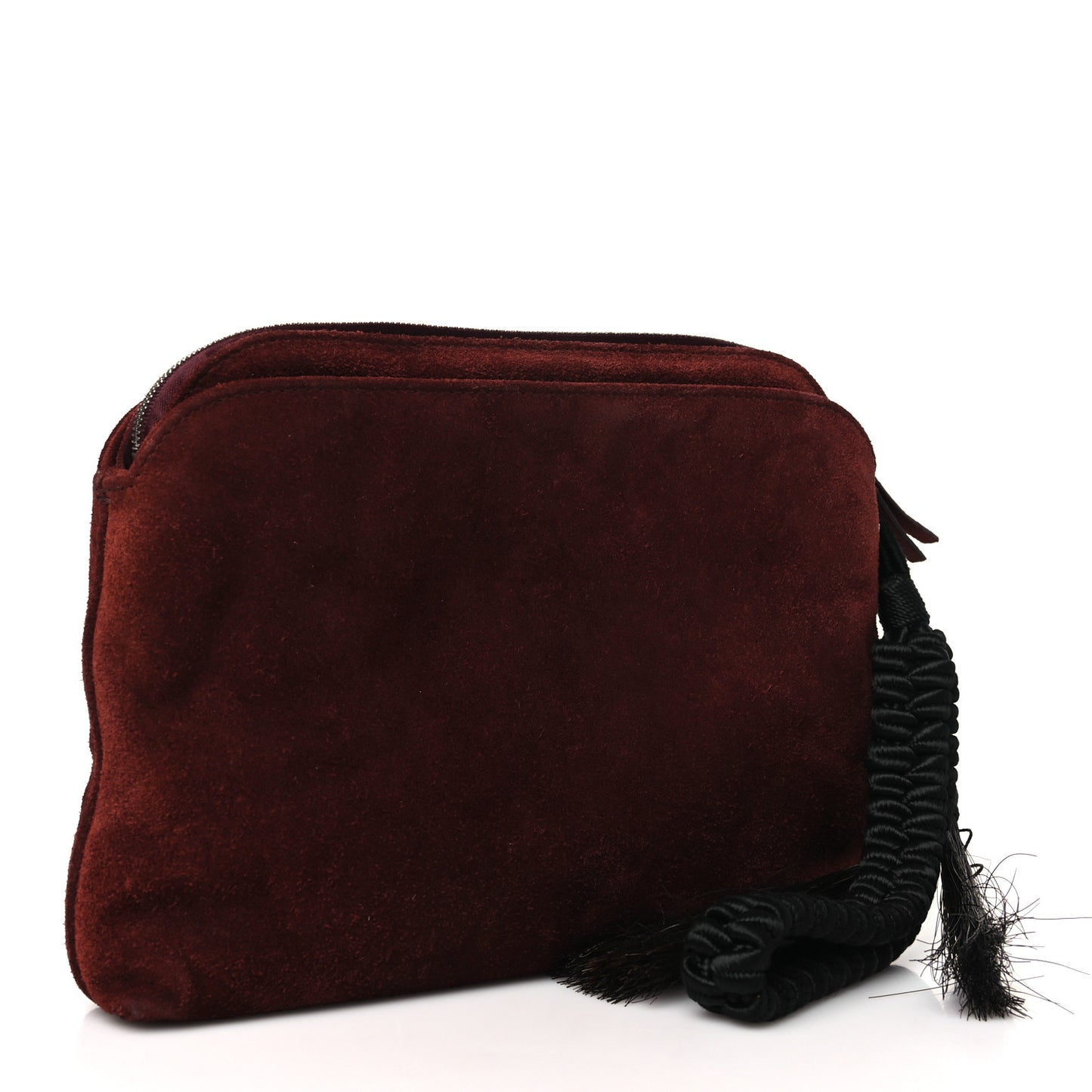 Suede Pony Hair Tassel Wristlet Pouch Burgundy