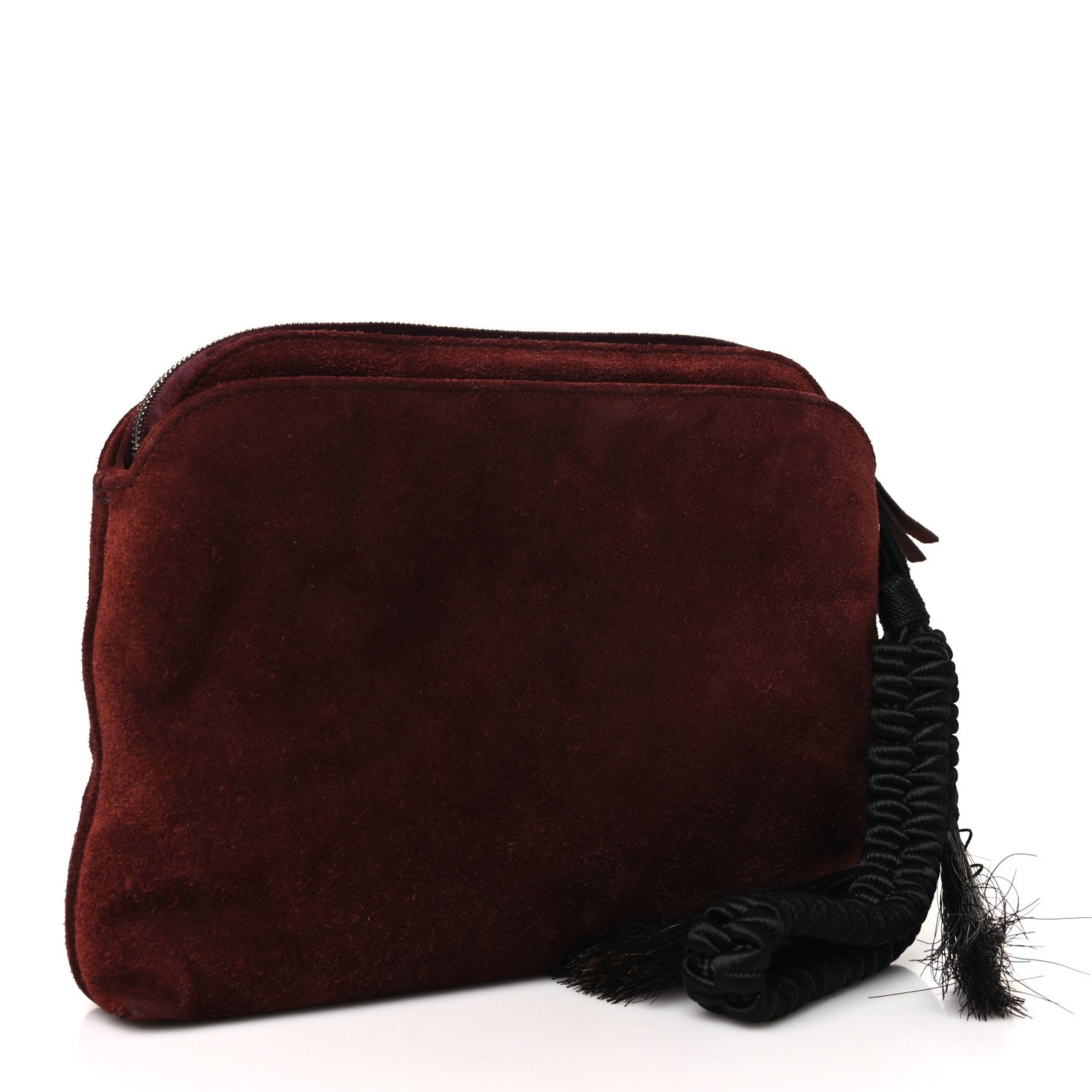 The Row Suede Pony Hair Tassel Wristlet Pouch Burgundy 3 of 10
