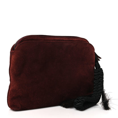 The Row Suede Pony Hair Tassel Wristlet Pouch Burgundy 3 of 10