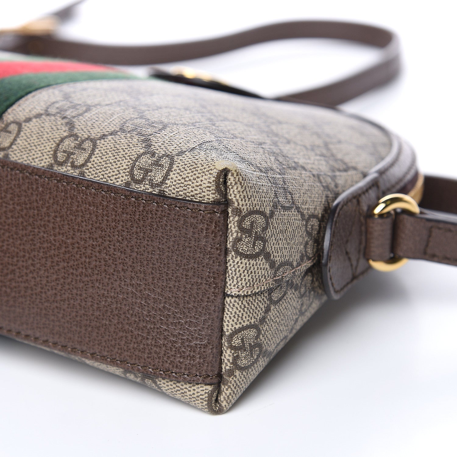 Gucci GG Supreme Monogram Textured Dollar Calfskin Web Small Ophidia Dome Shoulder Bag Beige Ebony New Acero 9 of 10