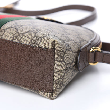 Gucci GG Supreme Monogram Textured Dollar Calfskin Web Small Ophidia Dome Shoulder Bag Beige Ebony New Acero 9 of 10