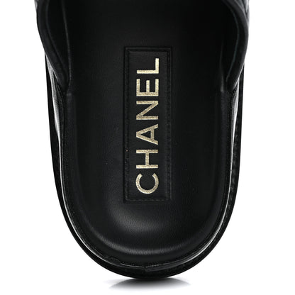 Chanel Lambskin Quilted Velcro Dad Chain CC Slide Sandals 39 Black 7 of 10