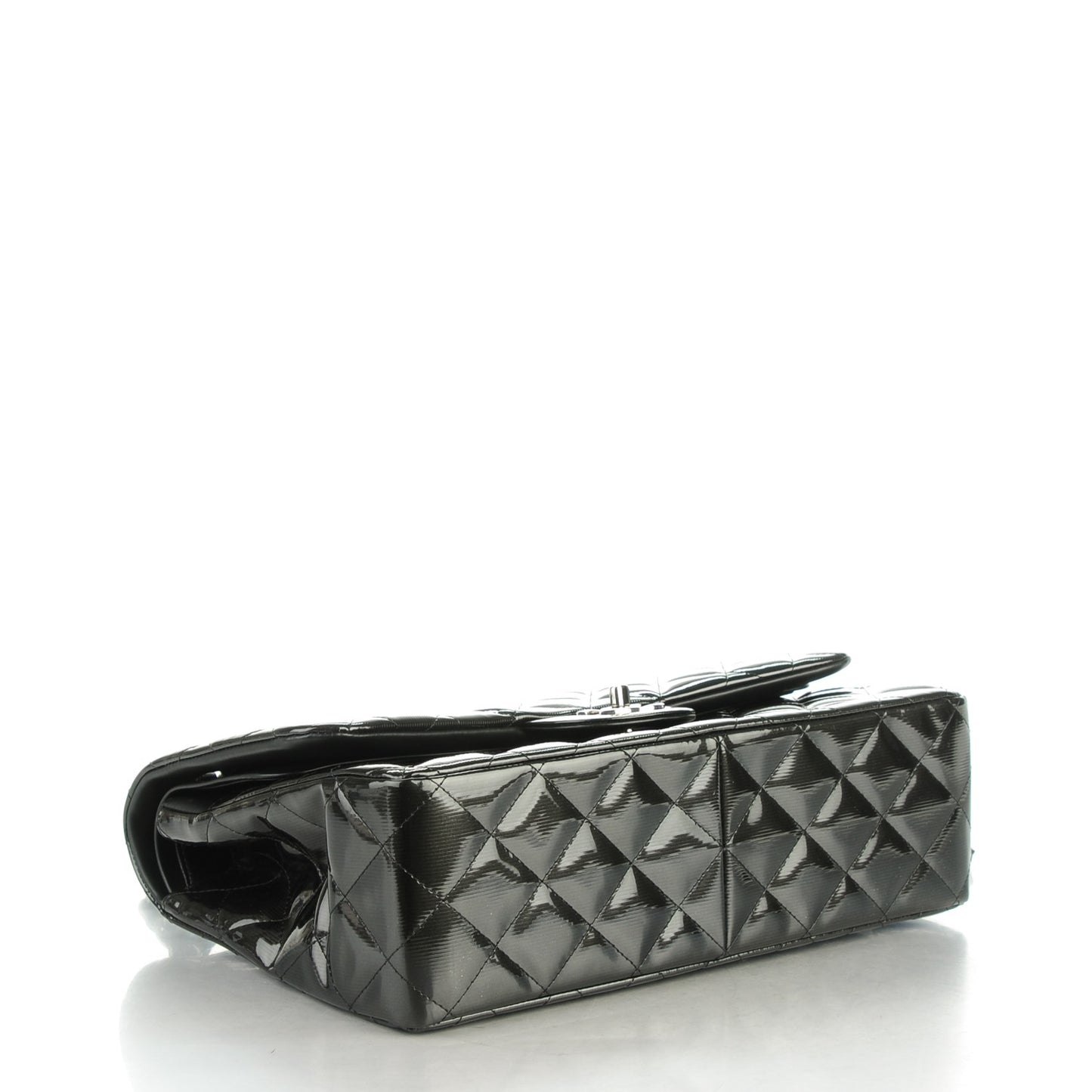 Striated Patent Quilted Jumbo Double Flap Black