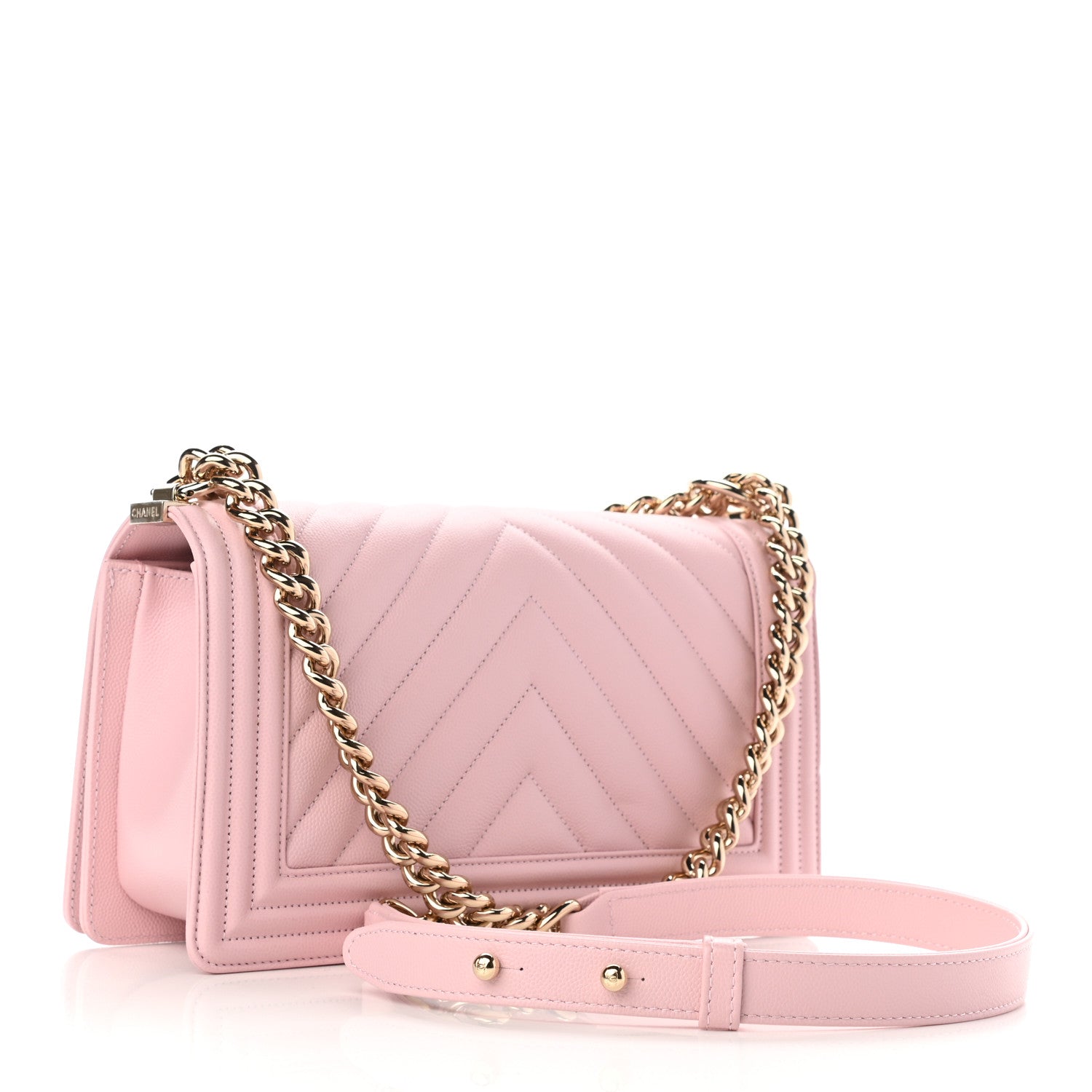 Chanel Caviar Chevron Quilted Medium Boy Flap Light Pink 3 of 11